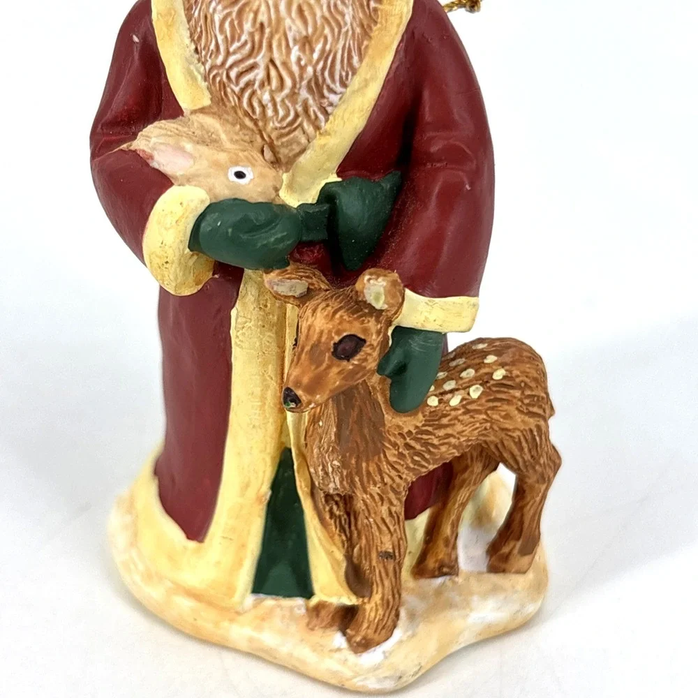 Vintage Santa Claus Holding Bunny & Deer Ornament Figurine 3.5
